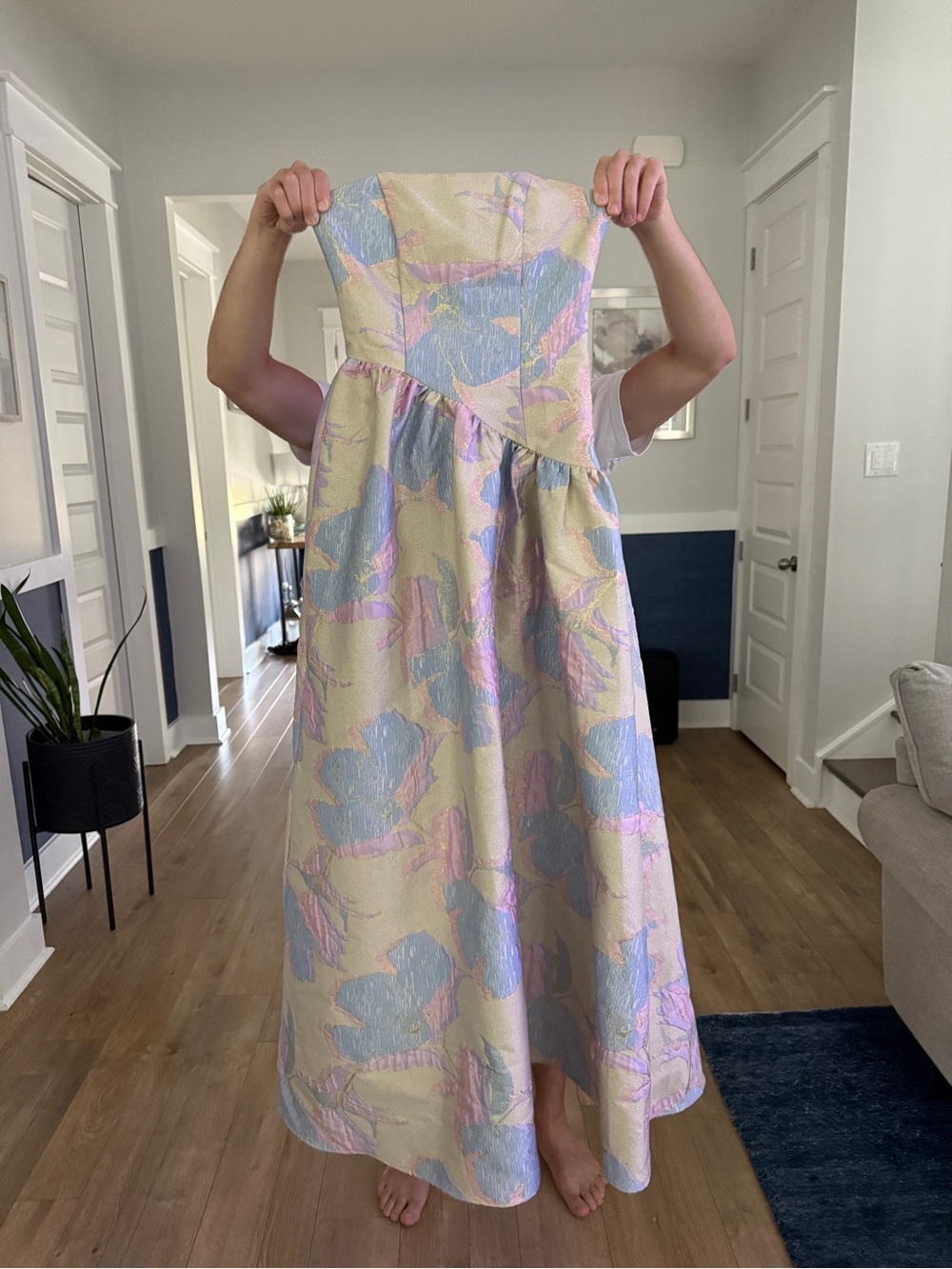 Elliatt Marlene gown Strapless Floral Jacquard Evening Gown in gold,Blue & Pink - Picture 4 of 5
